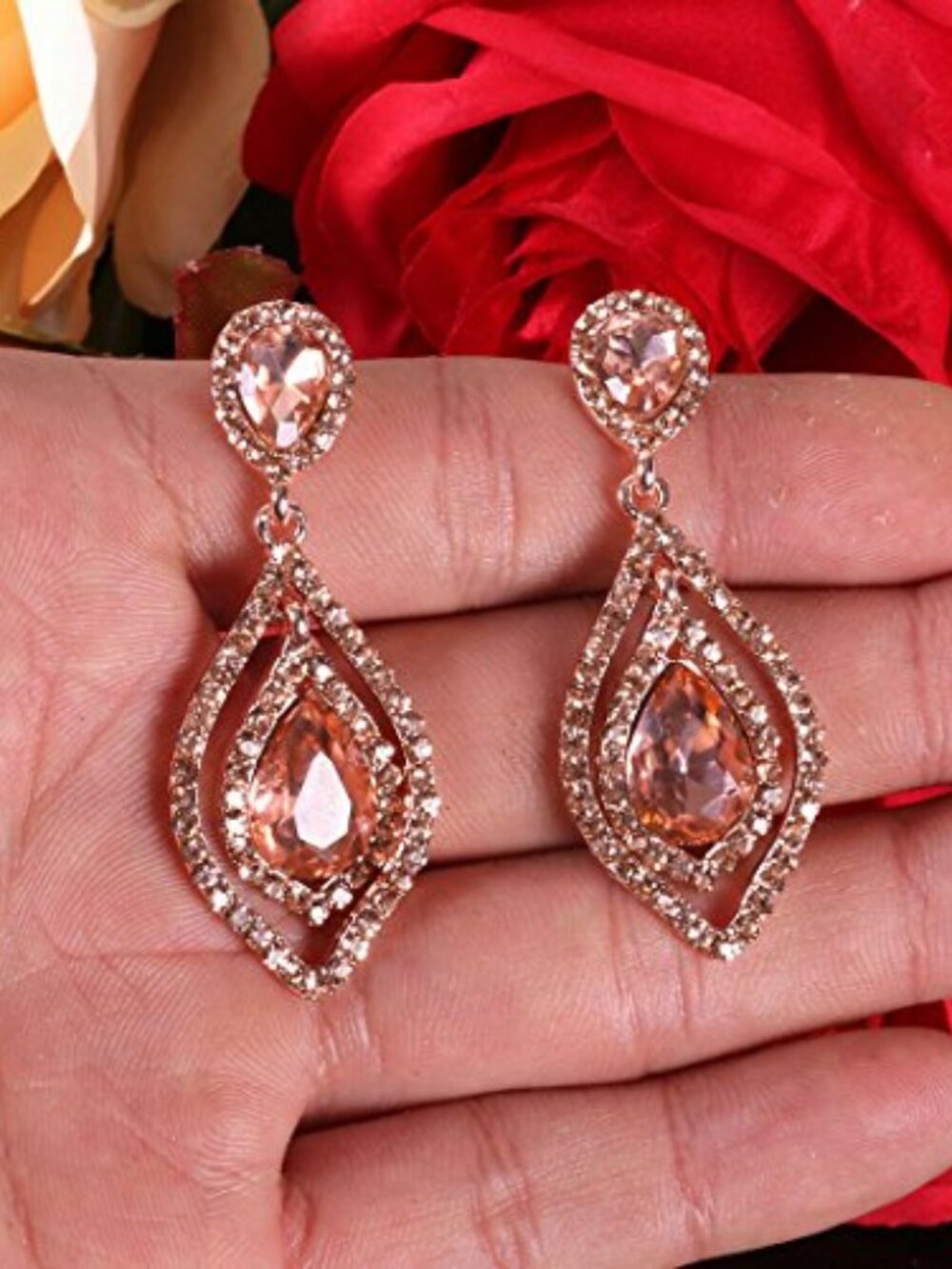 New - Women Pear Shape Crystal Earrings Dangle Teardrop Rhinestone Chandelier